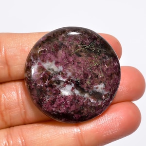 Cabochon de lapidolite de forme ronde en lapidolite naturelle, 33X33X7 mm, pierre de cristal de lapidolite de 60 carats pour la fabrication de bijoux