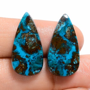 Paire de chrysocolle naturelle, paire de pierres précieuses en vrac cabochon 23 x 11 x 3 mm 23 carats forme poire paire de pierres de chrysocolle en forme de poire pour faire un cadeau de boucle d'oreille pour elle