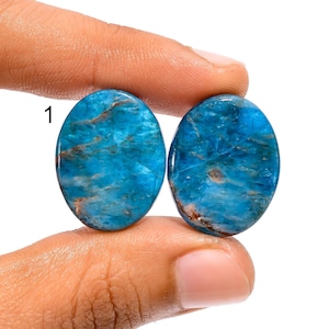 Paire de pierres précieuses en apatite bleue naturelle Paire d'apatite bleue, paire de cabochons, paire de pierres d'apatite pour faire des boucles d'oreilles