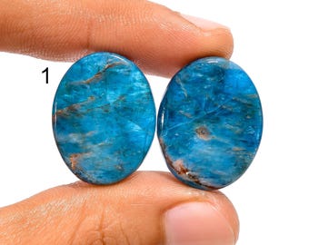 Par de piedras preciosas de apatita azul natural Par de apatita azul, par de cabujones, par de piedras de apatita para hacer aretes