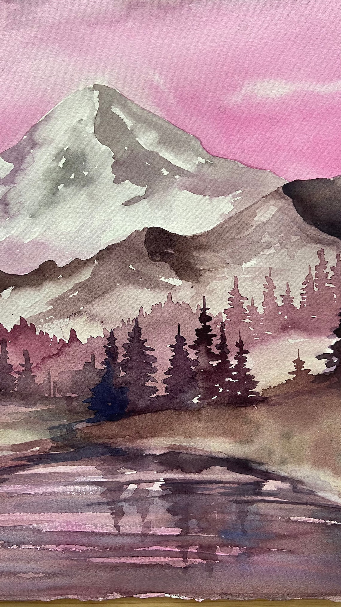 Watercolor mountain painting Mountains Landscape painting Etsy