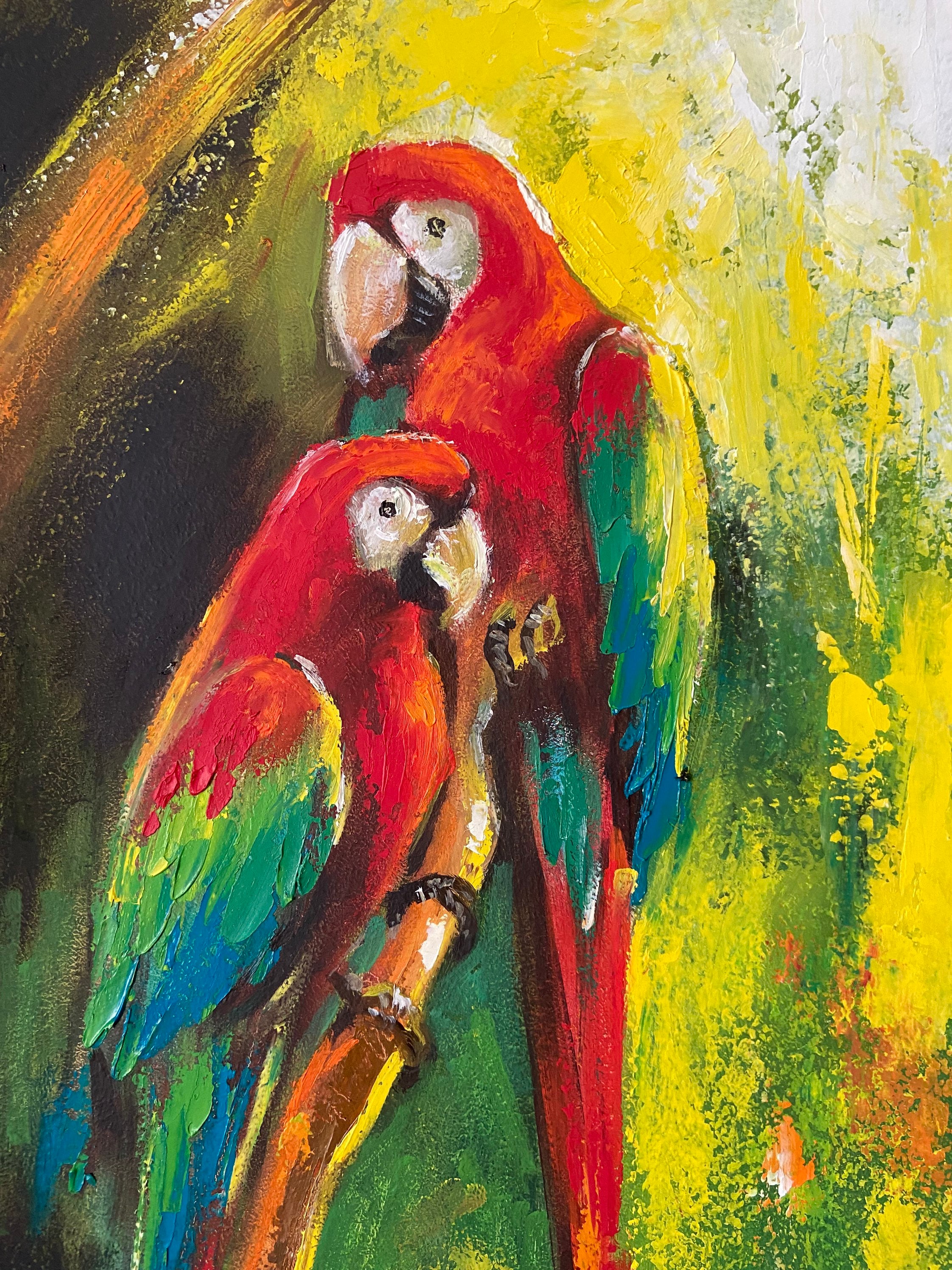 Parrot painting Bird original art Colourful impasto oil Etsy
