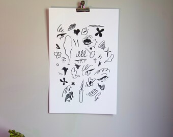 Black and White Doodle Print