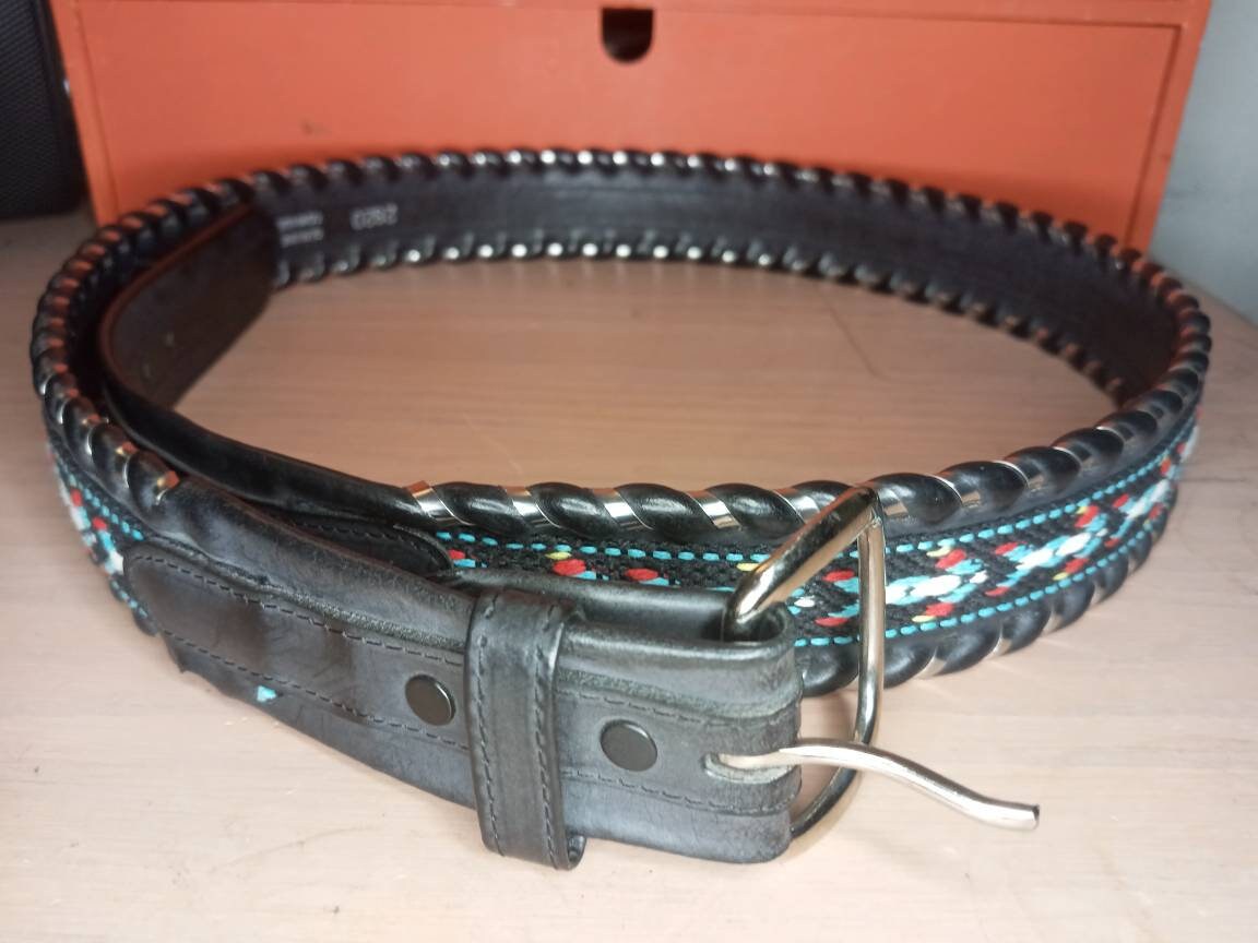 Vintage South Western Leather Belt Made in USA Size 42 Mens Etsy