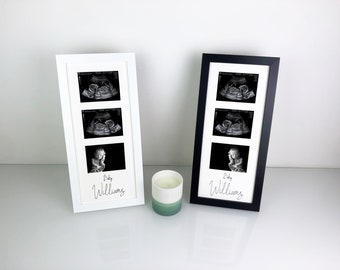 Cadre photo personnalisé avec échographie pour bébé - 3 cadres photo grossesse - Pose libre ou fixation murale - Blanc ou noir
