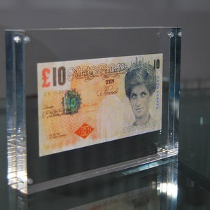 Banconota da dieci sterline incorniciata della principessa Diana di Banksy, replica Tenner Di-Faced, in blocco acrilico