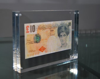 Banksy Princesse Diana encadrée réplique Tenner Di-face billet de dix livres en bloc acrylique