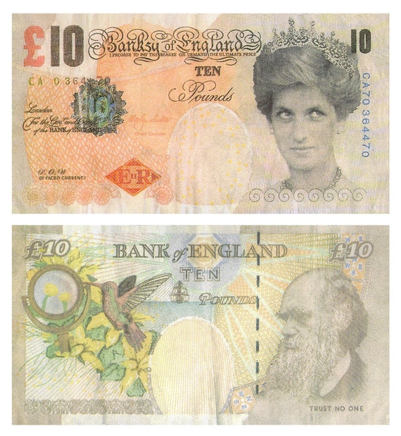 Framed Banksy Princess Diana Replica Tenner Di-faced Ten Pound