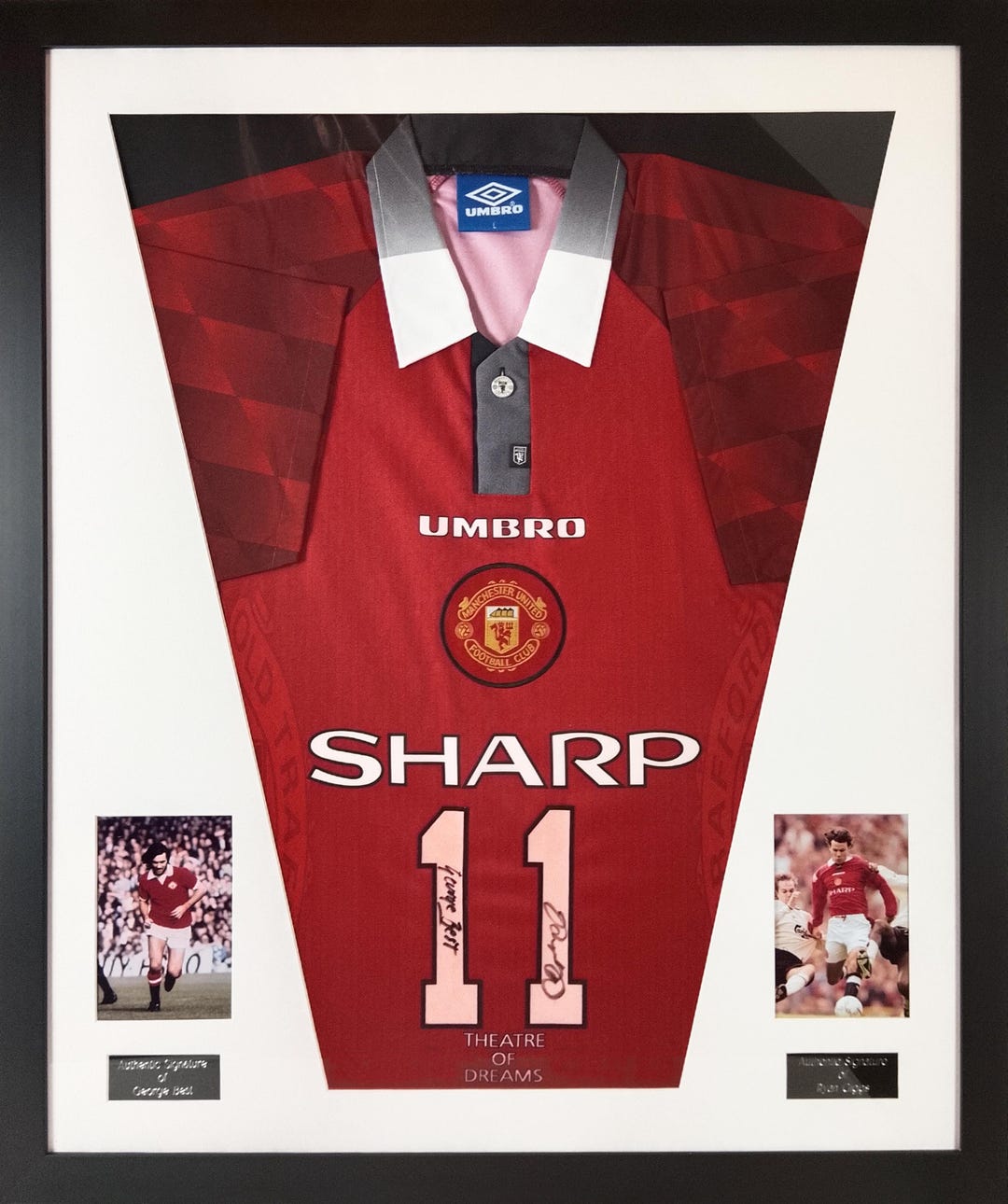 ジョージ・ベストとライアン・ギグスのサイン入り額入りマンチェスター