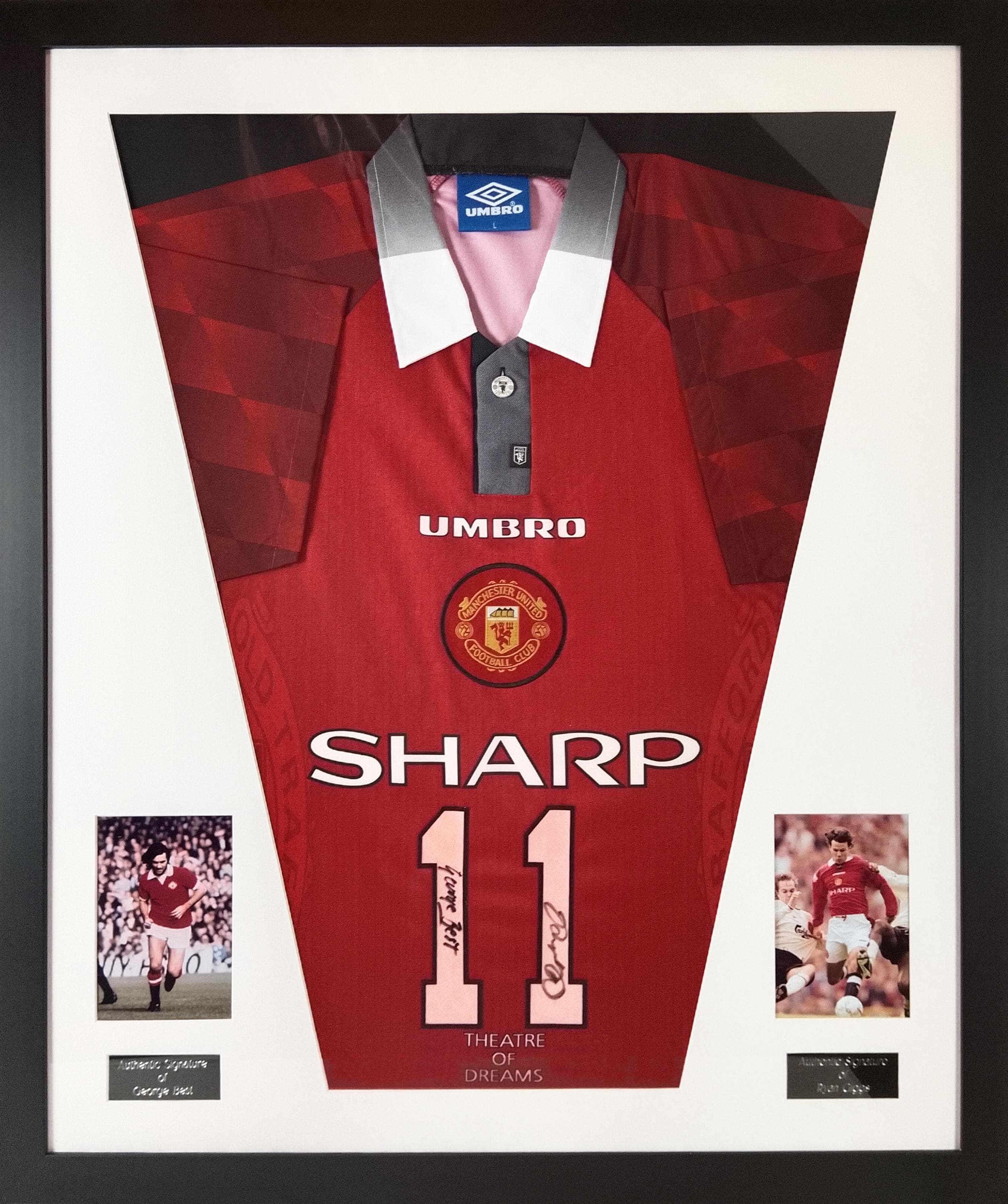 ジョージ・ベストとライアン・ギグスのサイン入り額入りマンチェスター