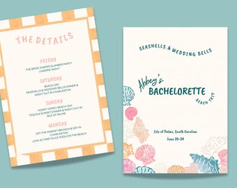 Beach Bachelorette Itinerary Template | Seashells & Wedding Bells (Digital Download)