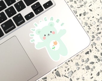 Self Care Bear Vinyl Weatherproof Die Cut Sticker Flake | Laptop Water Bottle | Mental Health Wellness | Cute BFF Mother's Father's Day Mom