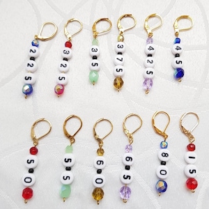 Numeric Antique Gold stitch markers for Crochet or Knit projects &quot;When Size Matters&quot; range, set of 6 plus bonus &quot;Kitty in a tea cup&quot; marker