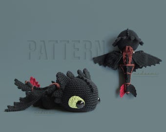 MOTIF PDF |  Amigurumi dragon noir intégral
