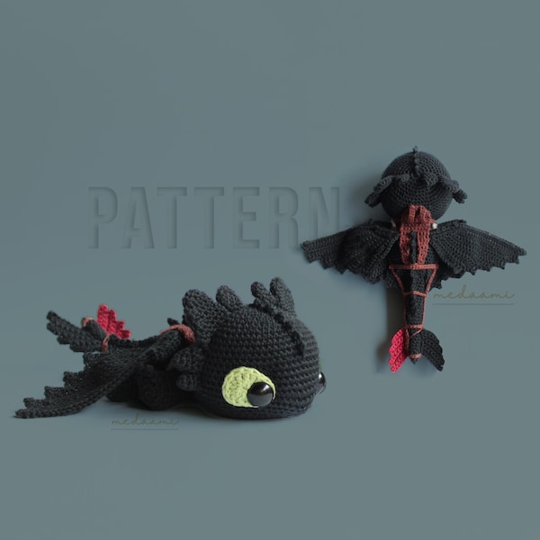 MOTIF PDF |  Amigurumi dragon noir intégral