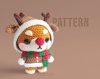 PDF PATTERN |  Christmas Reindeer Shiba Amigurumi