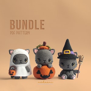 PDF PATTERN BUNDLE Halloween Cats Amigurumi image 1