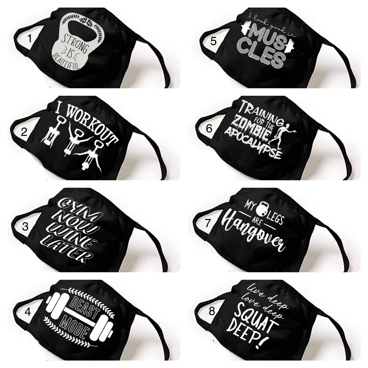 Gym Face Mask 100 Cotton Exercise Black One size Etsy