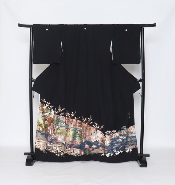Silk Black Tomesode Kimono / Kuro tomesode / Blac… - image 1