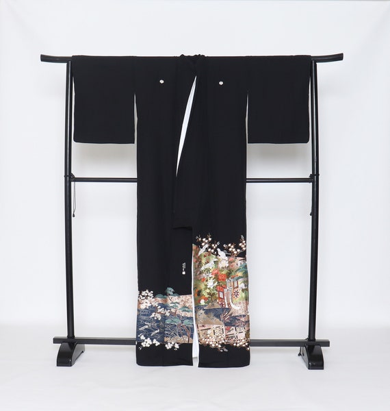 Silk Black Tomesode Kimono / Kuro tomesode / Blac… - image 2