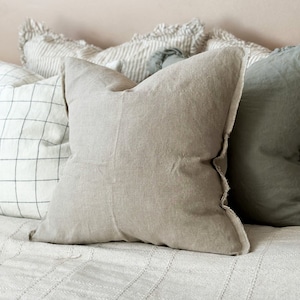 Esmee Natural/Beige Fringed Linen Cushion - 2 Sizes