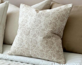 Aria Beige Floral Print Cushion With Duck Feather Pad 45x45cm