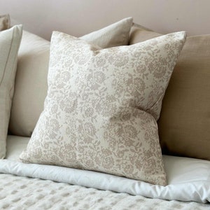 Aria Beige Floral Print Cushion, Beige Cushion, Floral Print Cushion, Available With Duck Feather Insert, Multiple Sizes Available
