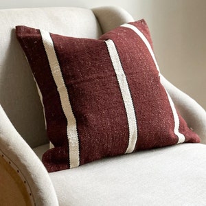 India Plum, Black & Cream Stripe Cotton Cushion 45x45