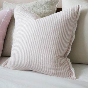 Esmee Pink & Cream Stripe Linen  Cushion With Duck Feather Inner 45x45cm | 50x30cm