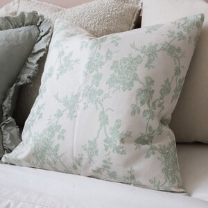 Aria Green Floral Print Cushion With Duck Feather Pad - 2 sizes