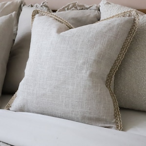 Sadie Beige Cushion With Detailed Edging - 45x45 - With feather pad