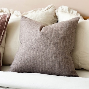 Eva Taupe/Btown Stripe Cushion With Duck Feather Pad 45x45 - Wool Effect