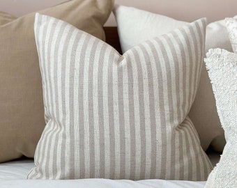 Freya Beige And Cream Stripe Cushion With Duck Feather Inner - 45x45 50x30 53x53