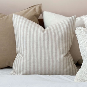 Freya Beige And Cream Stripe Cushion With Duck Feather Inner - 45x45 50x30 53x53