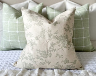 Green Floral Print Cushion With Duck Feather Pad - 2 sizes