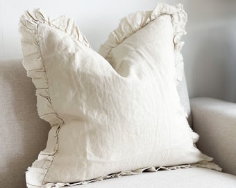 Hallie Cream Linen Ruffle Cushion - 3 sizes