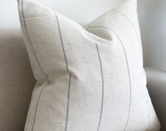 Grey and Cream Striped Cushion With Duck Feather Pad - 3 sizes