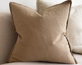 Beige/Coffee Linen Cushion With Duck Feather Inner - 3 Sizes