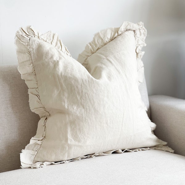 Hallie Cream Linen Ruffle Cushion - 3 sizes