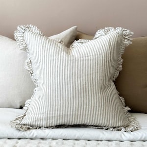 Hallie Beige Stripe Ruffle Cushion - 3 sizes