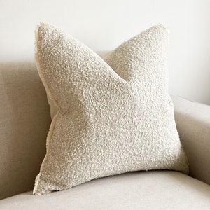 Cream Boucle Fringed Cushion With Duck Feather Pad- 4 SIZES