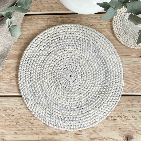 Set of Whitewash Rattan Placemats