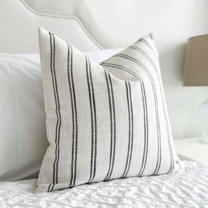 Rosie Black & Cream Striped Linen Effect Cushion