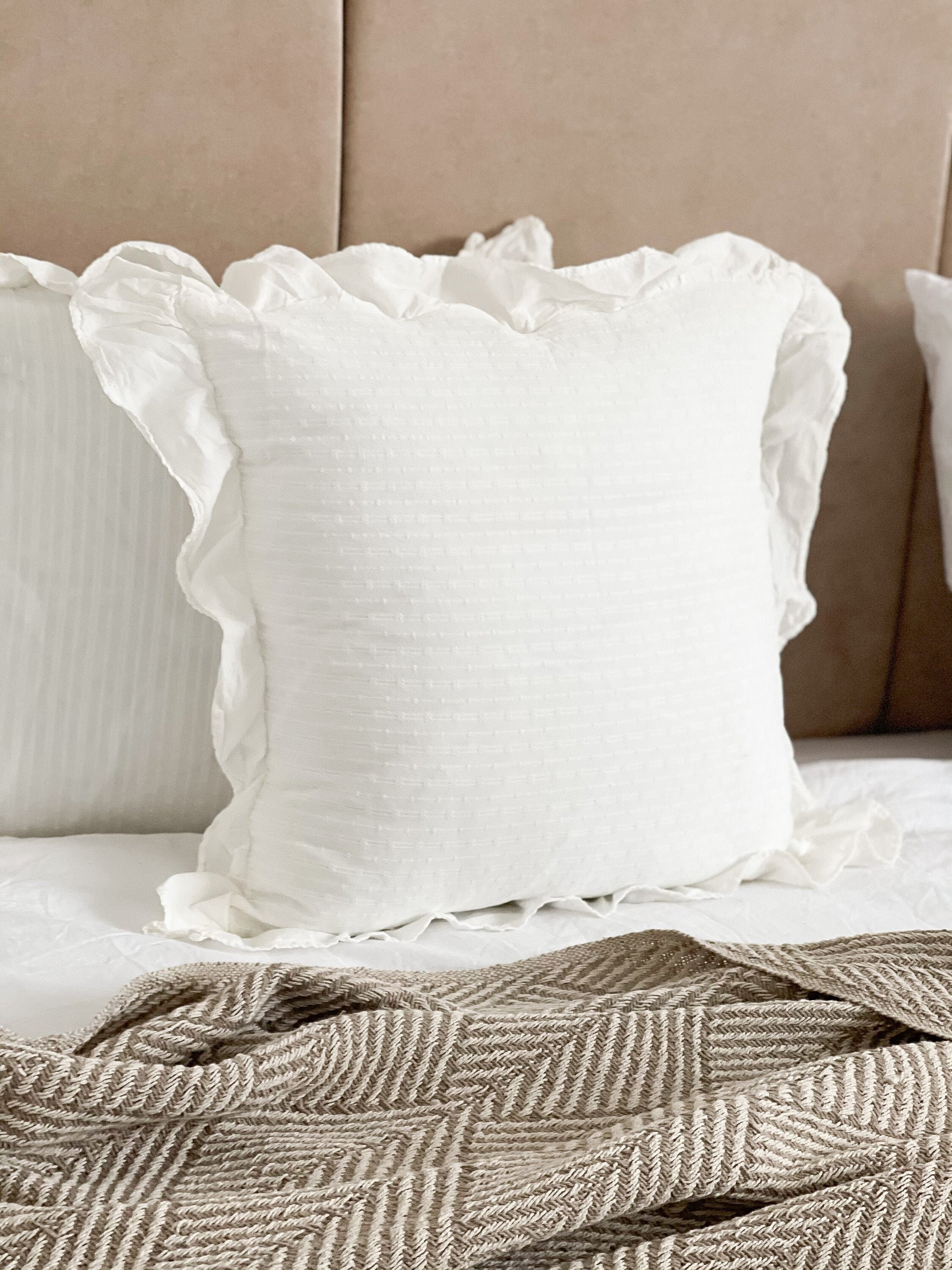 Ruffled edge cream cushion with hollow fibre pad 40x40cm Etsy
