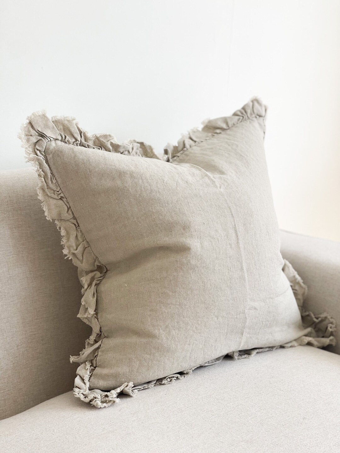 Hallie Natural Beige Ruffle Cushion - 3 Sizes - Etsy UK