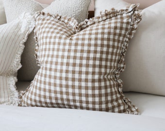 Hallie Brown Gingham Ruffle Cushion