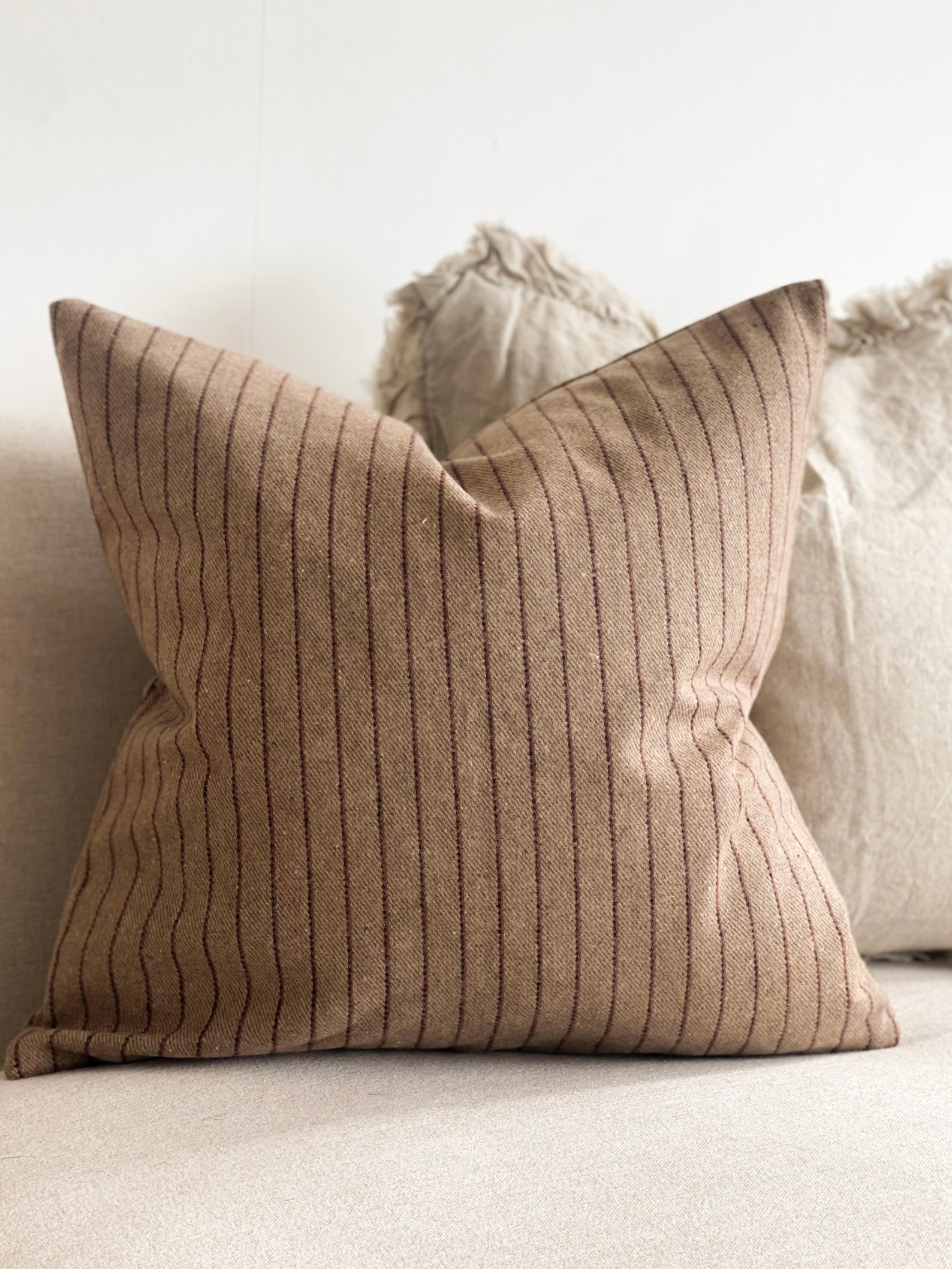 Brown Striped Country Style Cushion With Duck Feather Pad Etsy UK