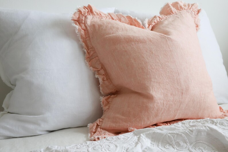 Hallie Washed Pink Linen Cushion 100 Stonewashed Linen, Pink Cushion