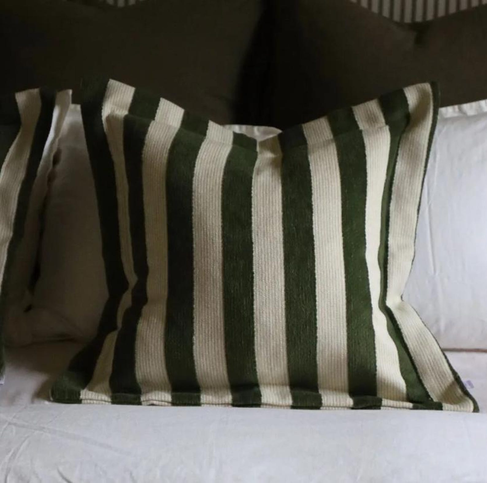Orla Olive Green Stripe Cushion Cover