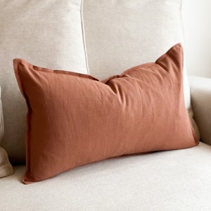 Layla Terracotta Linen Cushion With Duck Feather Inner | country style | 50x30cm